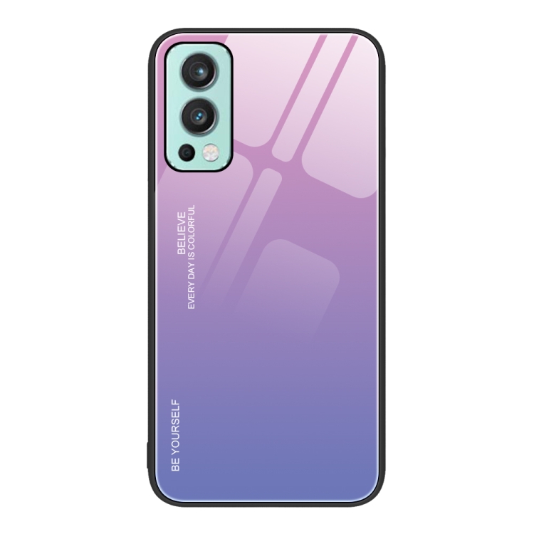 

For OnePlus Nord 2 5G Gradient Color Glass Case(Pink Purple)