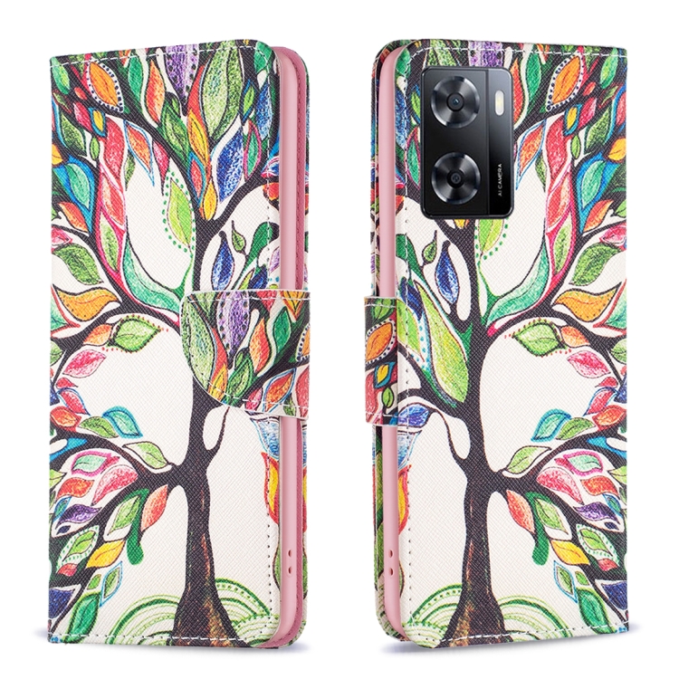 

For OPPO A57 4G Colored Drawing Pattern Leather Phone Case(Tree Life)