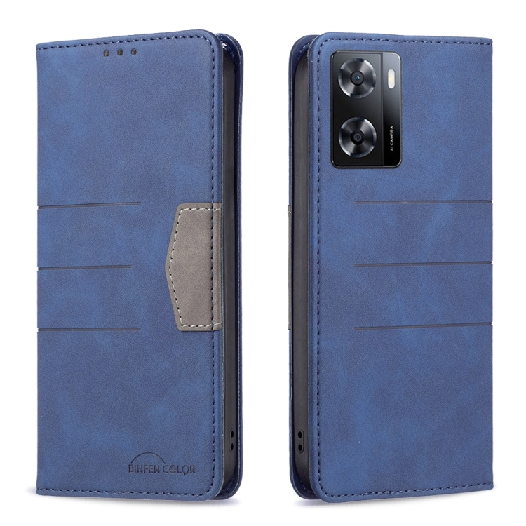 

For OPPO A57 4G Magnetic Splicing Leather Phone Case(Blue)
