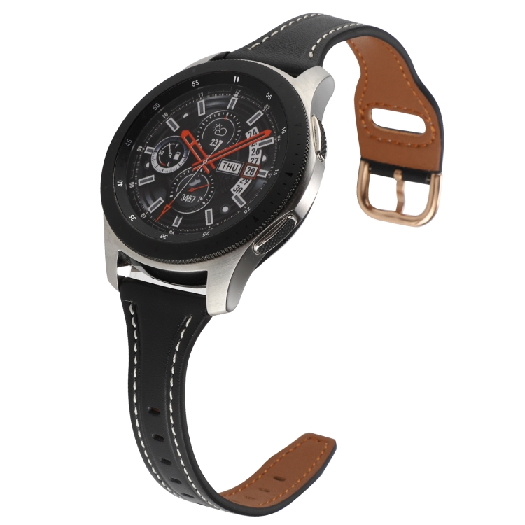 

For Samsung Galaxy Watch5 40mm 20mm T-shape Genuine Leather Watch Band(Black+Gold)