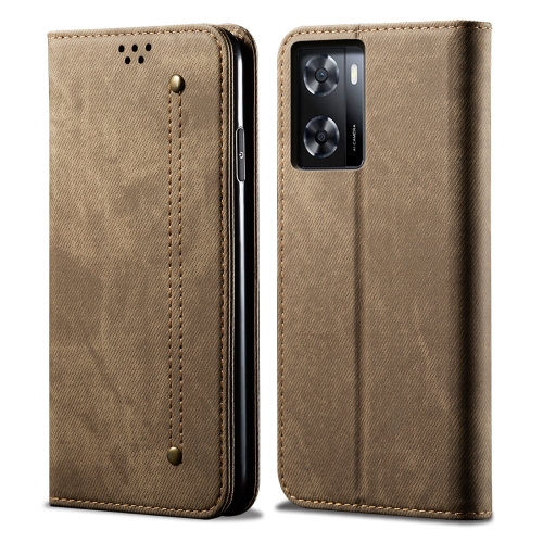 

For Realme V23 / Narzo 50 / Oppo A77 5G / A57 4G Denim Texture Casual Style Horizontal Flip Leather Phone Case(Khaki)
