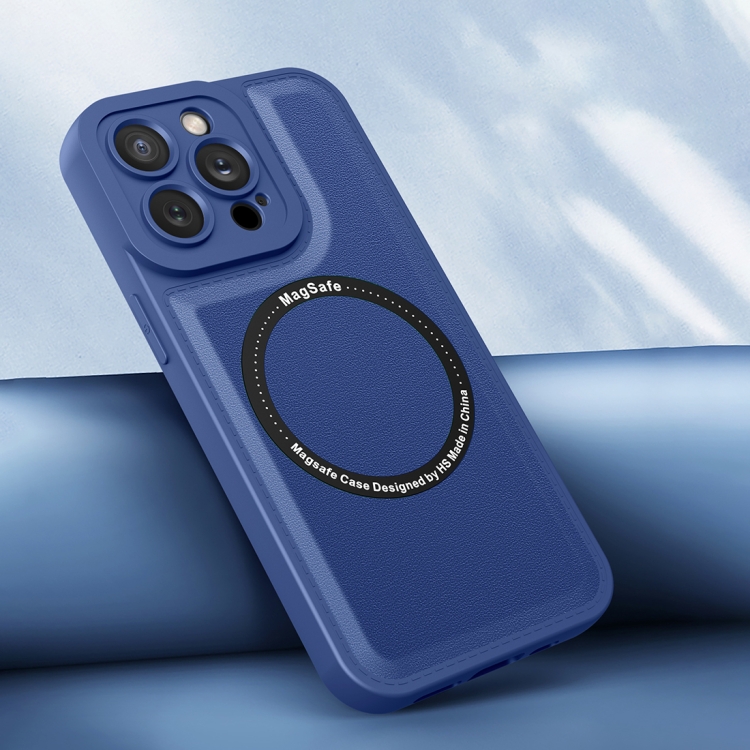 

For iPhone 13 Pro Max Magsafe Magnetic Plain Leather Phone Case (Royal Blue)