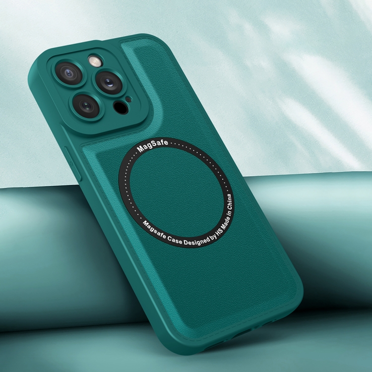 

For iPhone 11 Magsafe Magnetic Plain Leather Phone Case (Dark Green)