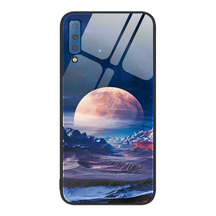 

For Samsung Galaxy A7 2018 Colorful Painted Glass Phone Case(Moon Hill)