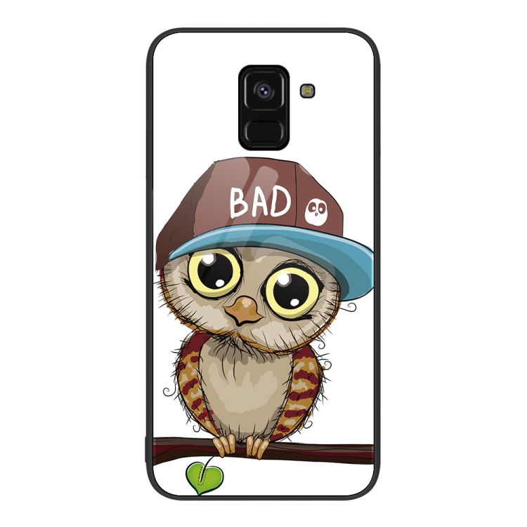 

For Samsung Galaxy A8+ 2018 Colorful Painted Glass Phone Case(Owl)