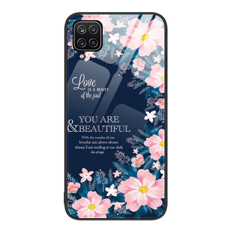 

For Samsung Galaxy A12 Colorful Painted Glass Phone Case(Flower)