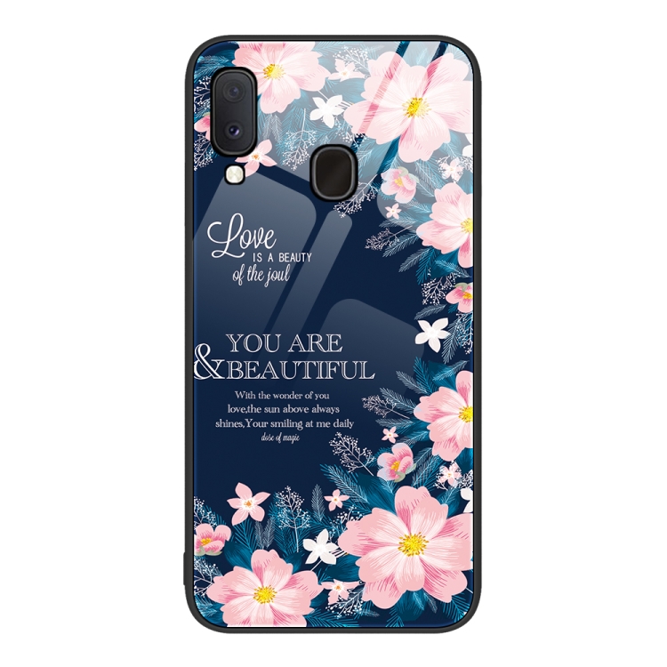 

For Samsung Galaxy A20e Colorful Painted Glass Phone Case(Flower)
