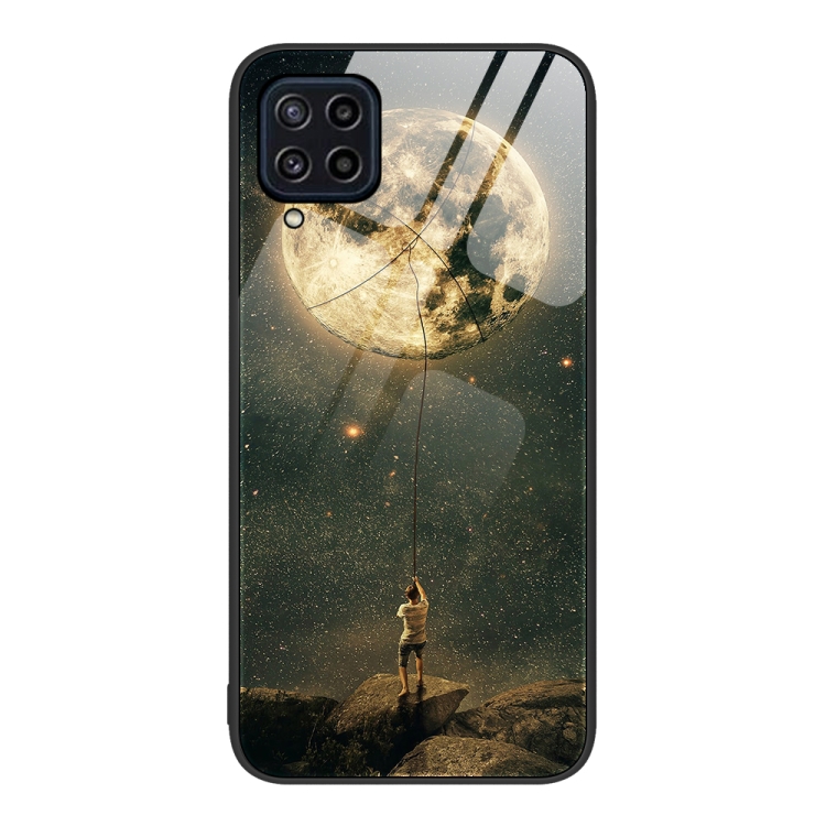 

For Samsung Galaxy M32 Colorful Painted Glass Phone Case(Moon)