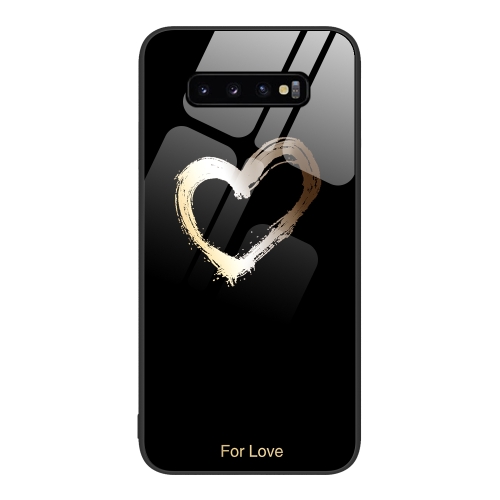 

For Samsung Galaxy S10+ Colorful Painted Glass Phone Case(Black Love)