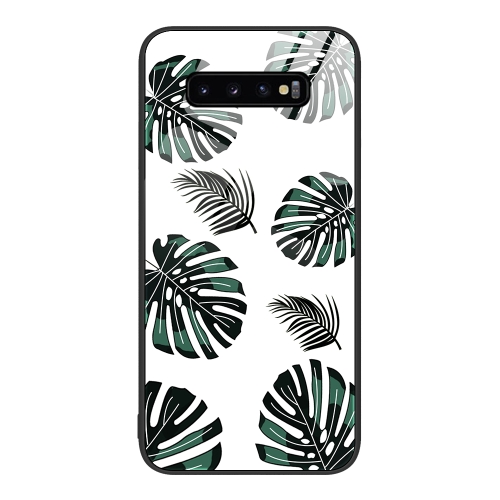 

For Samsung Galaxy S10+ Colorful Painted Glass Phone Case(Banana Leaf)