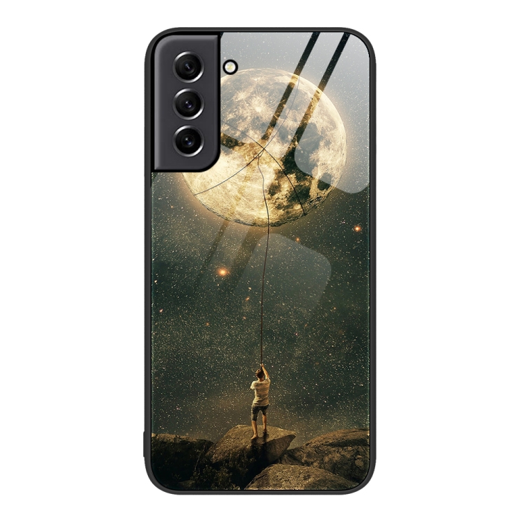 

For Samsung Galaxy S21 5G Colorful Painted Glass Phone Case(Moon)