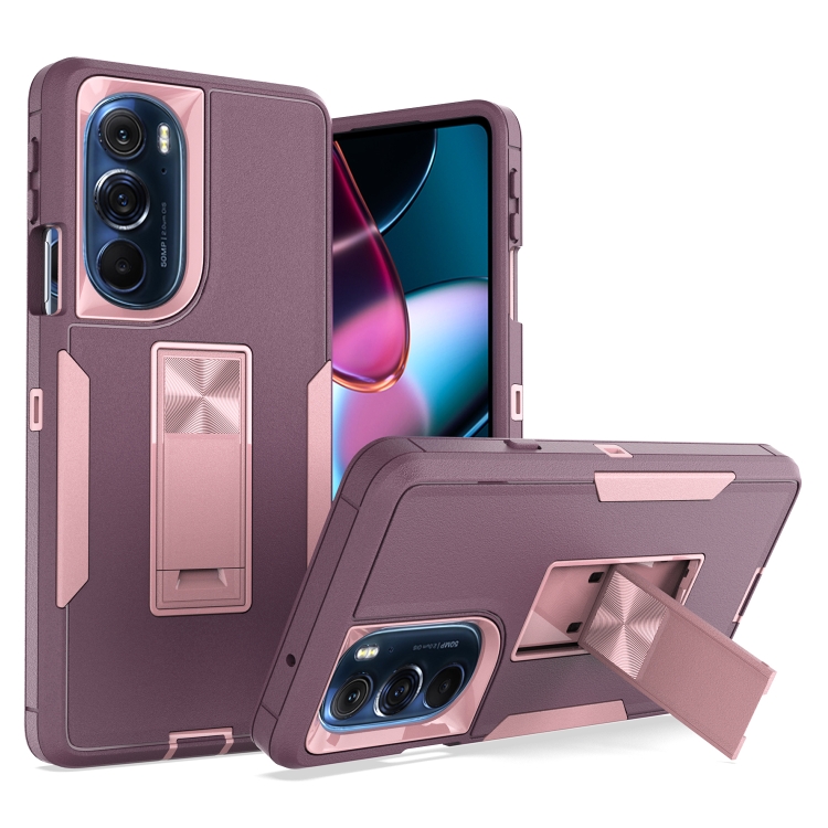 

For Motorola Edge+ 2022 Magnetic Holder Phone Case(Purple Red + Rose Gold)