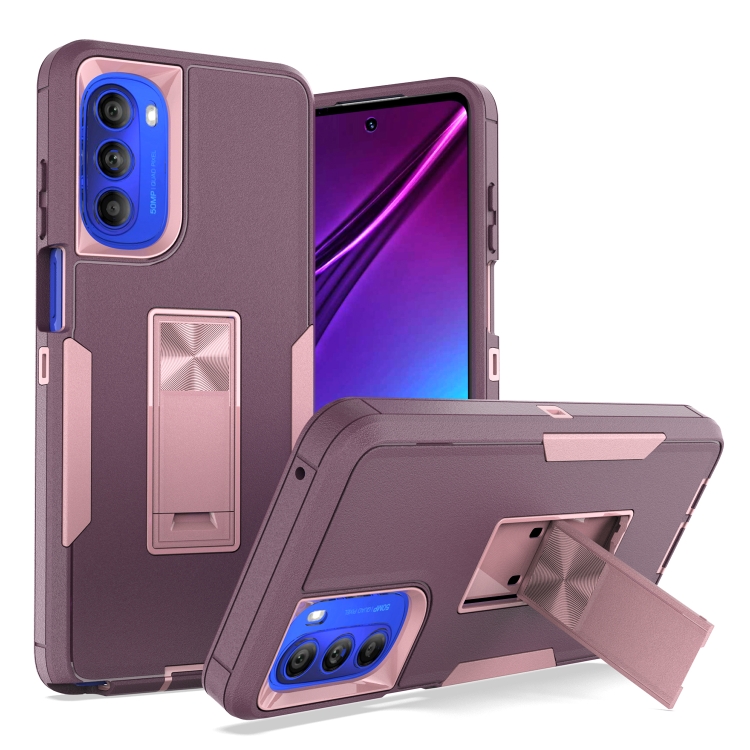 

For Motorola Moto G Stylus 5G 2022 Magnetic Holder Phone Case(Purple Red + Rose Gold)