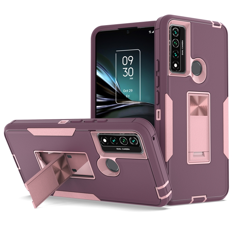 

For TCL 20 XE Magnetic Holder Phone Case(Purple Red + Rose Gold)