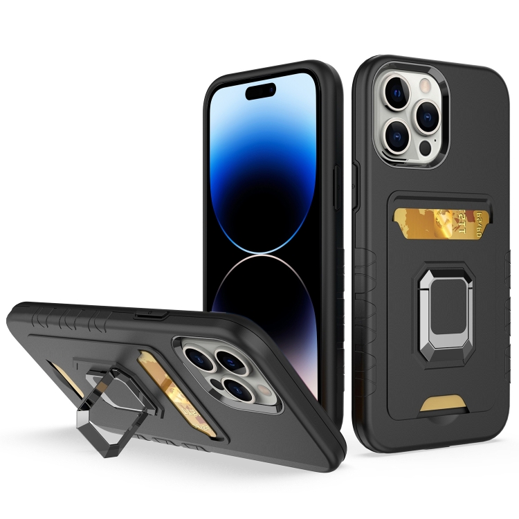 

For iPhone 14 Pro Max Card Shield Magnetic Holder Phone Case (Black)