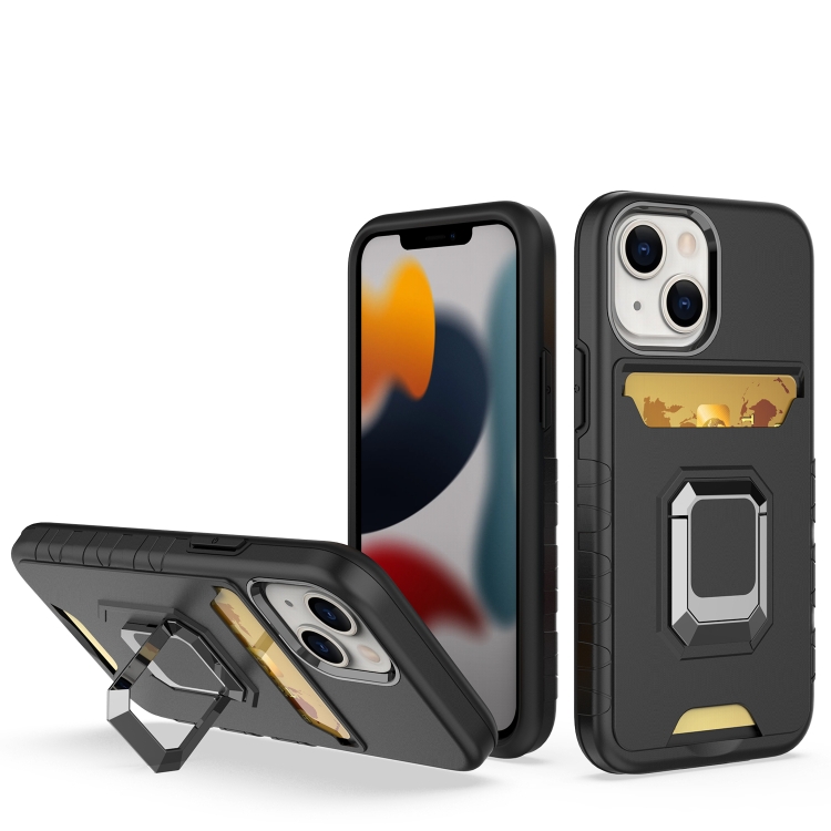 

Card Shield Magnetic Holder Phone Case For iPhone 13 mini(Black)