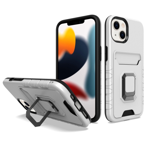 

For iPhone 13 Card Shield Magnetic Holder Phone Case(Silver)