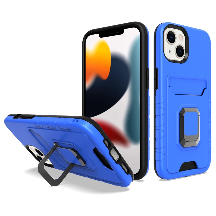 

For iPhone 13 Card Shield Magnetic Holder Phone Case(Royal Blue)
