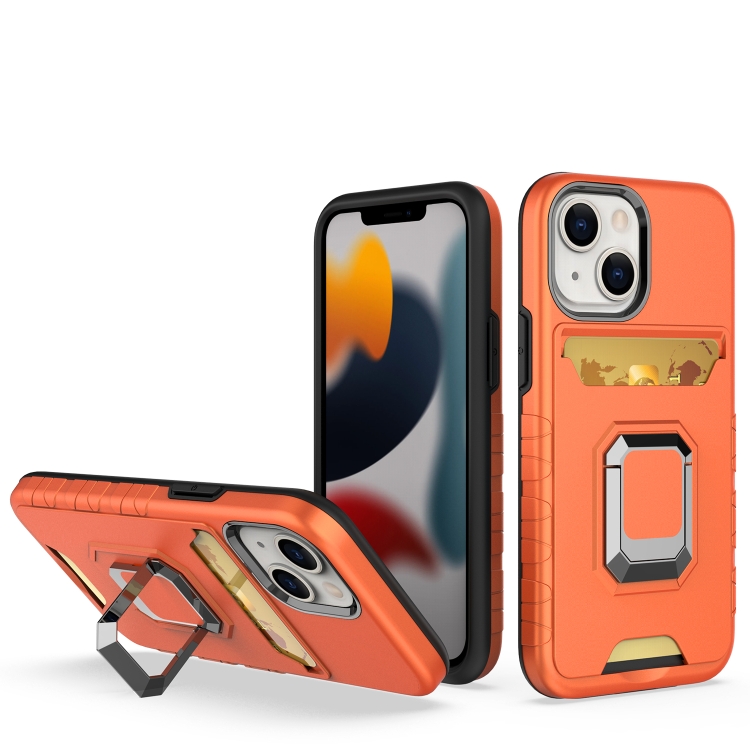 

For iPhone 12 mini Card Shield Magnetic Holder Phone Case (Orange)