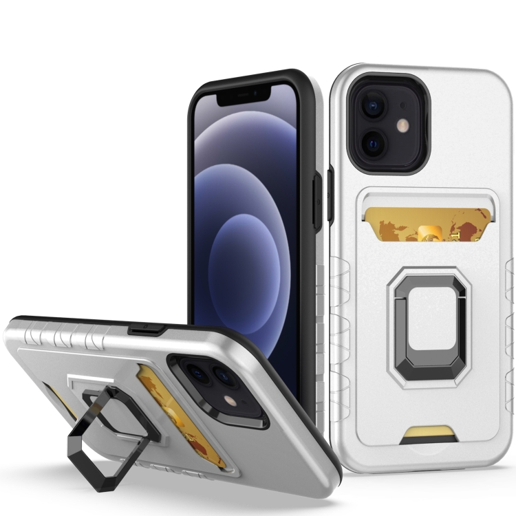 

For iPhone 12 Card Shield Magnetic Holder Phone Case(Silver)