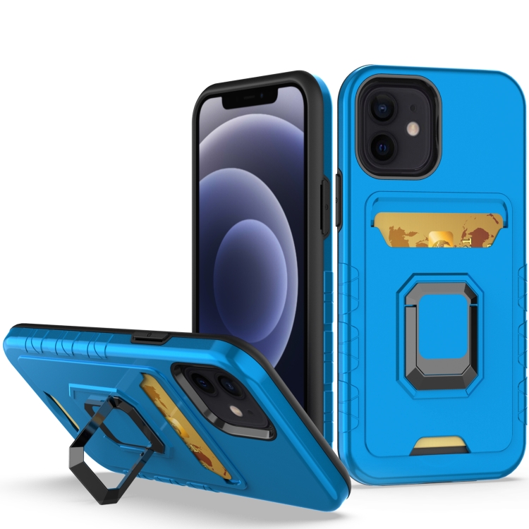 

Card Shield Magnetic Holder Phone Case For iPhone 12 Pro(Royal Blue)