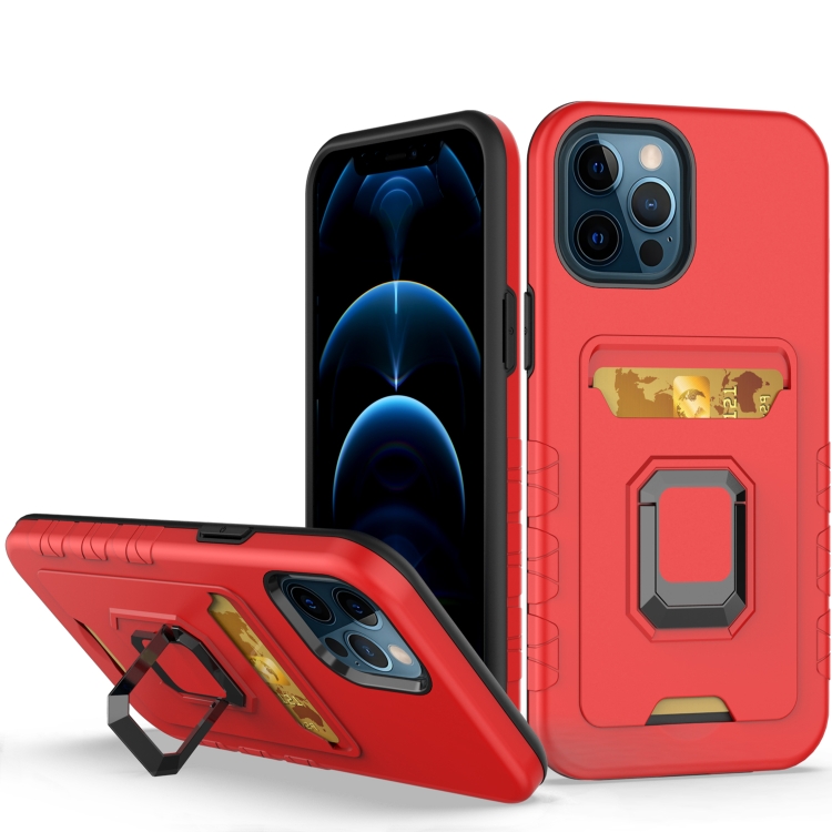 

Card Shield Magnetic Holder Phone Case For iPhone 12 Pro Max(Orange)