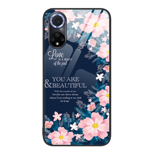 

For Huawei nova 9 Colorful Painted Glass Phone Case(Flower)