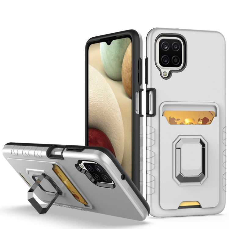 

For Samsung Galaxy A12 Card Shield Magnetic Holder Phone Case(Silver)