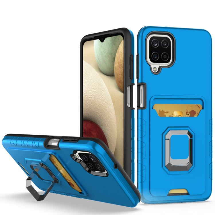 

For Samsung Galaxy A12 Card Shield Magnetic Holder Phone Case(Royal Blue)