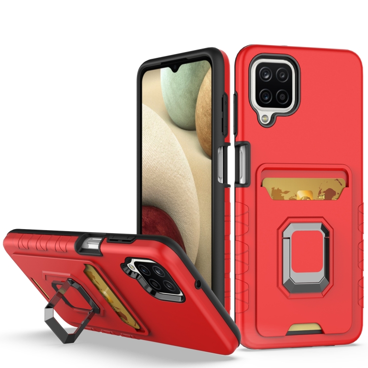 

For Samsung Galaxy A12 Card Shield Magnetic Holder Phone Case(Orange)
