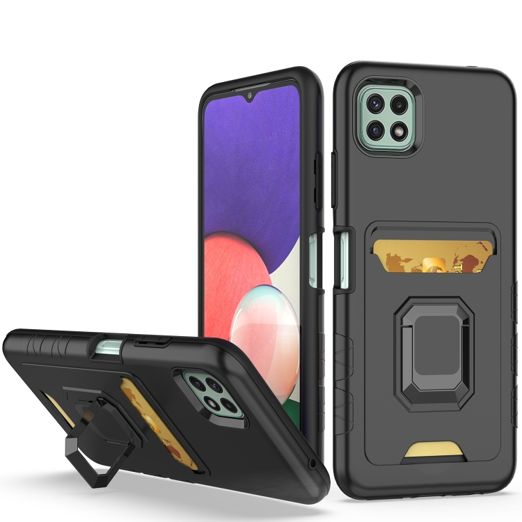 

For Samsung Galaxy A22 5G Card Shield Magnetic Holder Phone Case(Black)