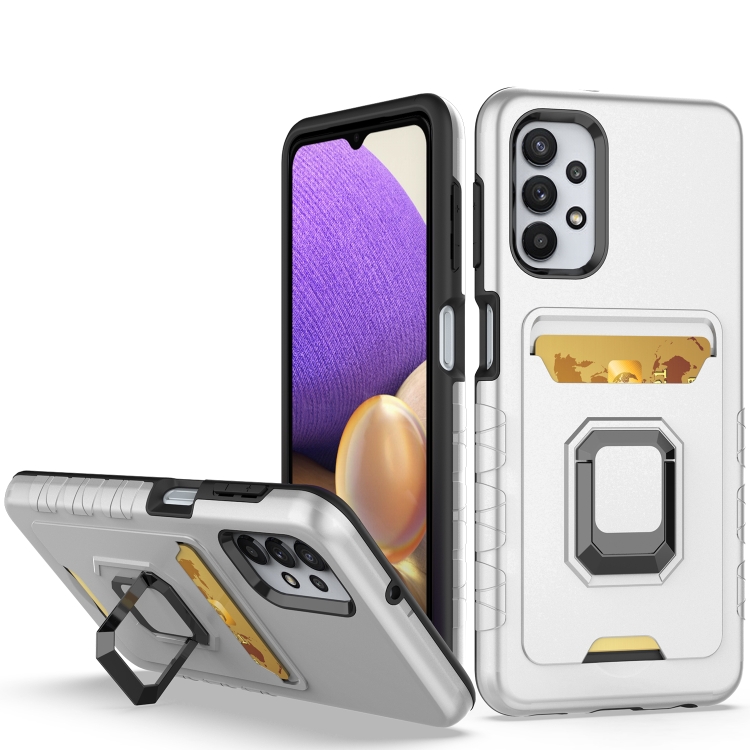 

For Samsung Galaxy A32 5G Card Shield Magnetic Holder Phone Case(Silver)