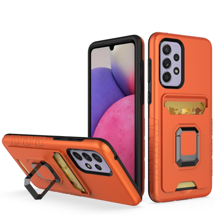 

For Samsung Galaxy A33 5G Card Shield Magnetic Holder Phone Case(Orange)