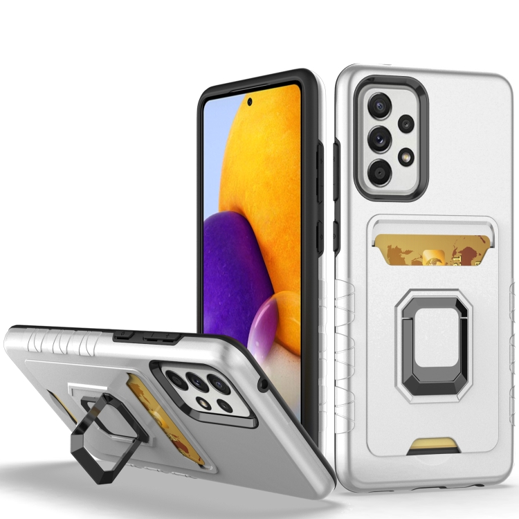 

For Samsung Galaxy A72 Card Shield Magnetic Holder Phone Case(Silver)