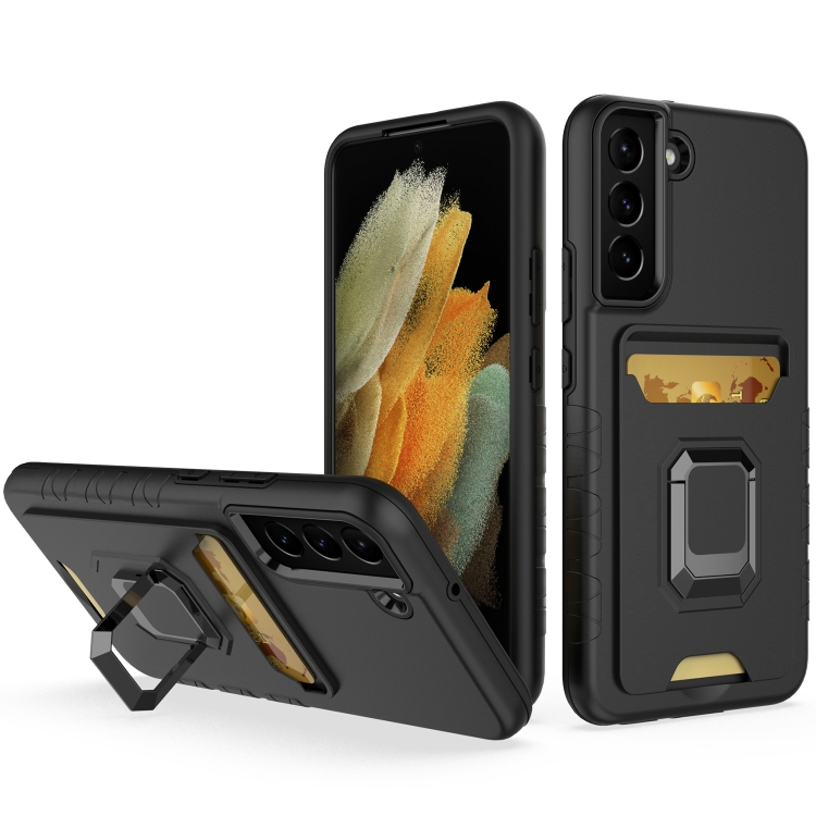 

For Samsung Galaxy S22 5G Card Shield Magnetic Holder Phone Case(Black)
