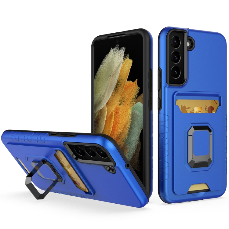 

For Samsung Galaxy S22 5G Card Shield Magnetic Holder Phone Case(Royal Blue)