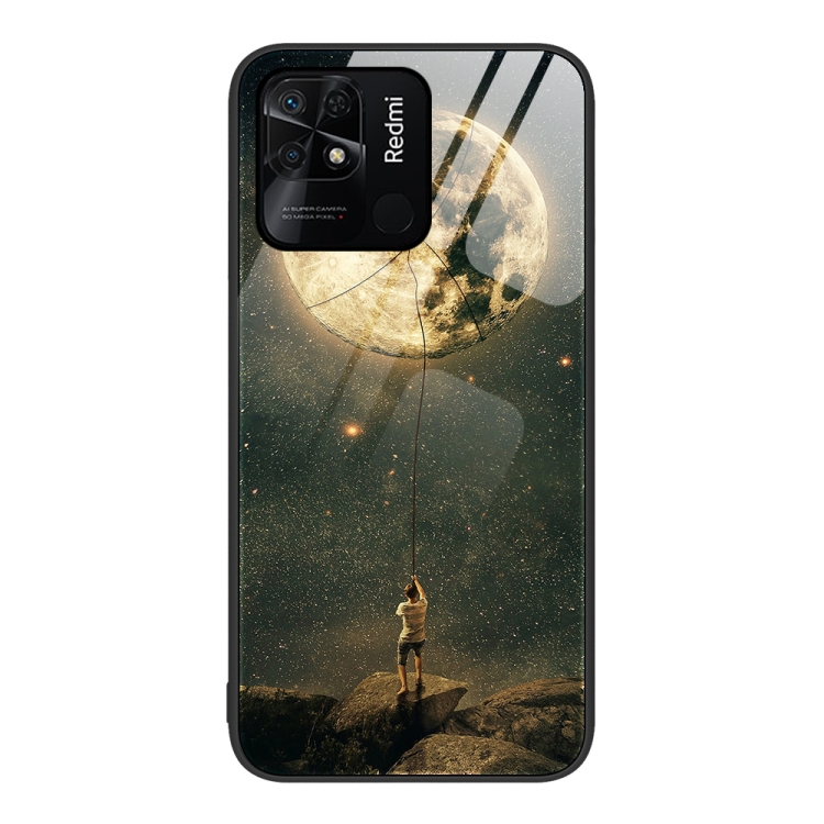 

For Xiaomi Redmi 10C Colorful Painted Glass Phone Case(Moon)