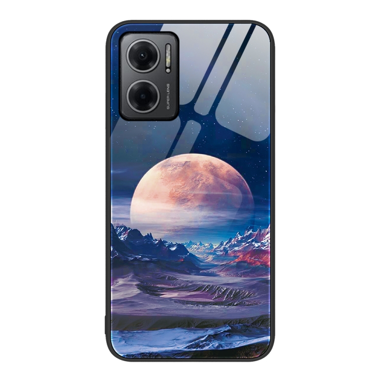 

For Xiaomi Redmi Note 11E Colorful Painted Glass Phone Case(Moon Hill)