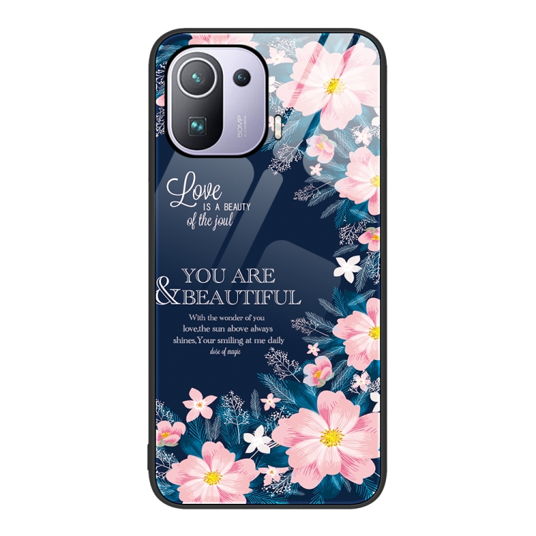 

For Xiaomi Mi 11 Pro Colorful Painted Glass Phone Case(Flower)