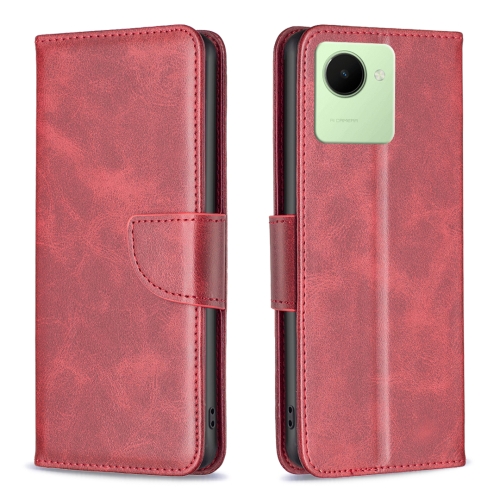 

For Realme C30 Lambskin Texture Leather Phone Case(Red)