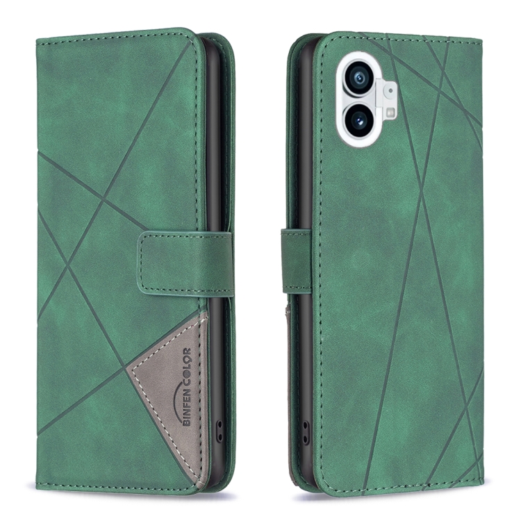 

For Nothing Phone 1 Magnetic Buckle Rhombus Texture Leather Phone Case(Green)