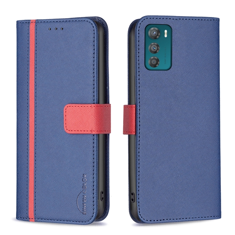 

For Motorola Moto G42 4G BF13 Color Matching Cross Texture Leather Phone Case(Blue)