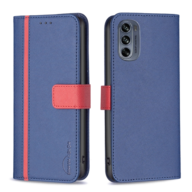 

For Motorola Moto G62 BF13 Color Matching Cross Texture Leather Phone Case(Blue)