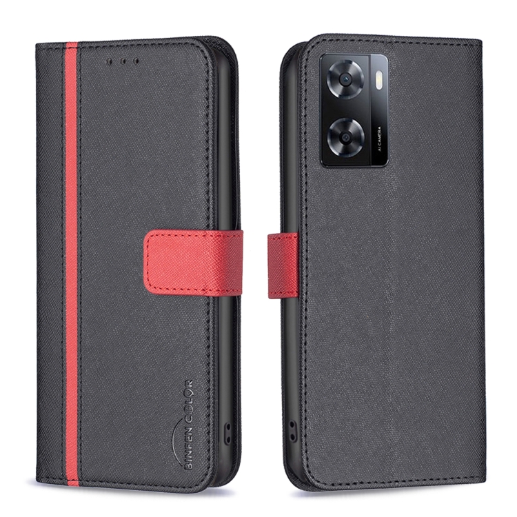 

For OPPO A57 4G BF13 Color Matching Cross Texture Leather Phone Case(Black)