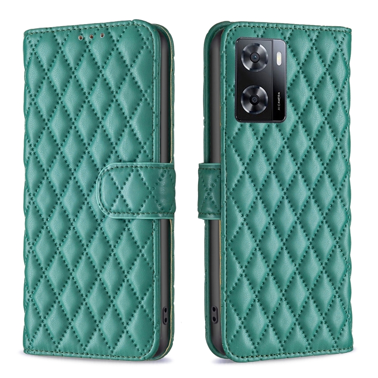 

For OPPO A57 4G Diamond Lattice Wallet Leather Flip Phone Case(Green)