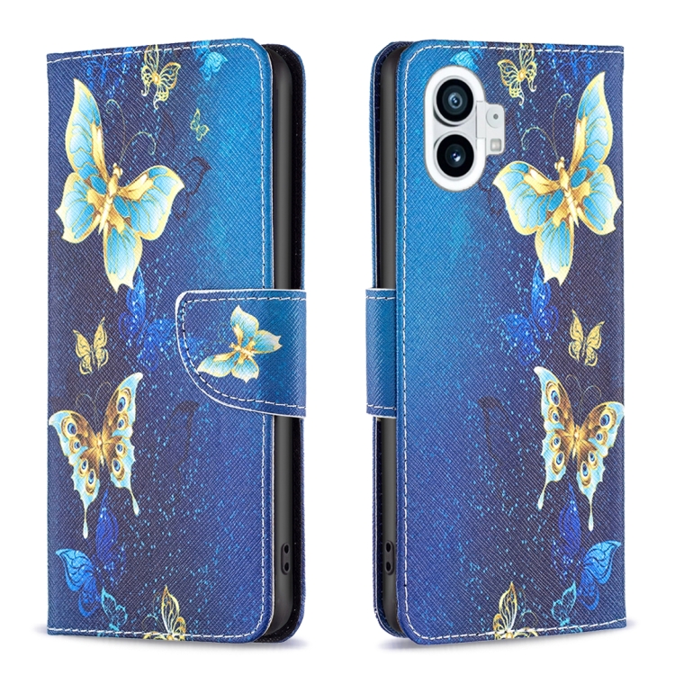 

For Nothing Phone 1 Colored Drawing Leather Phone Case(Gold Butterfly)
