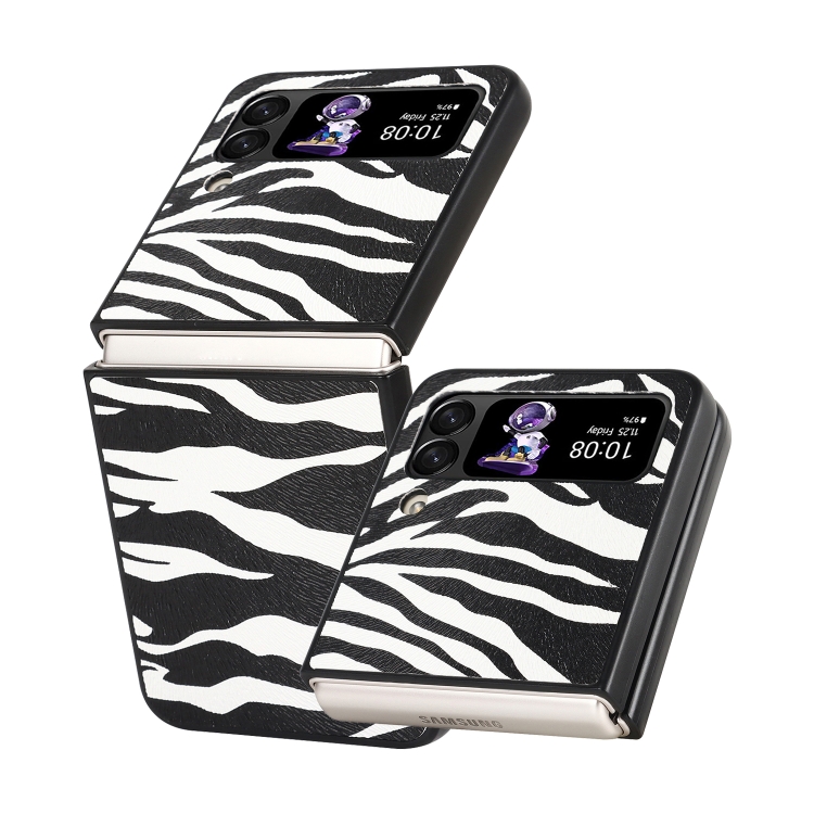 

For Samsung Galaxy Z Flip4 Leather Shockproof Protective Phone Case(Black White Strip Texture)