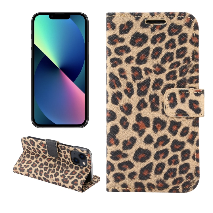 

For iPhone 14 Leopard Pattern Horizontal Flip Leather Phone Case (Yellow)