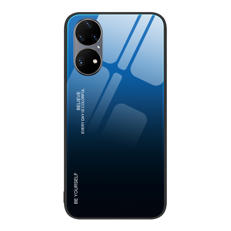 

For Huawei P50 Pro Gradient Color Glass Case(Blue Black)