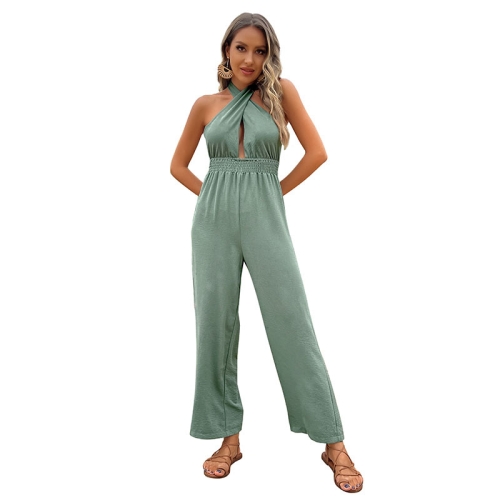 

Sleeveless Straight-leg Pants Women Loose Jumpsuit, Size:S(Green)